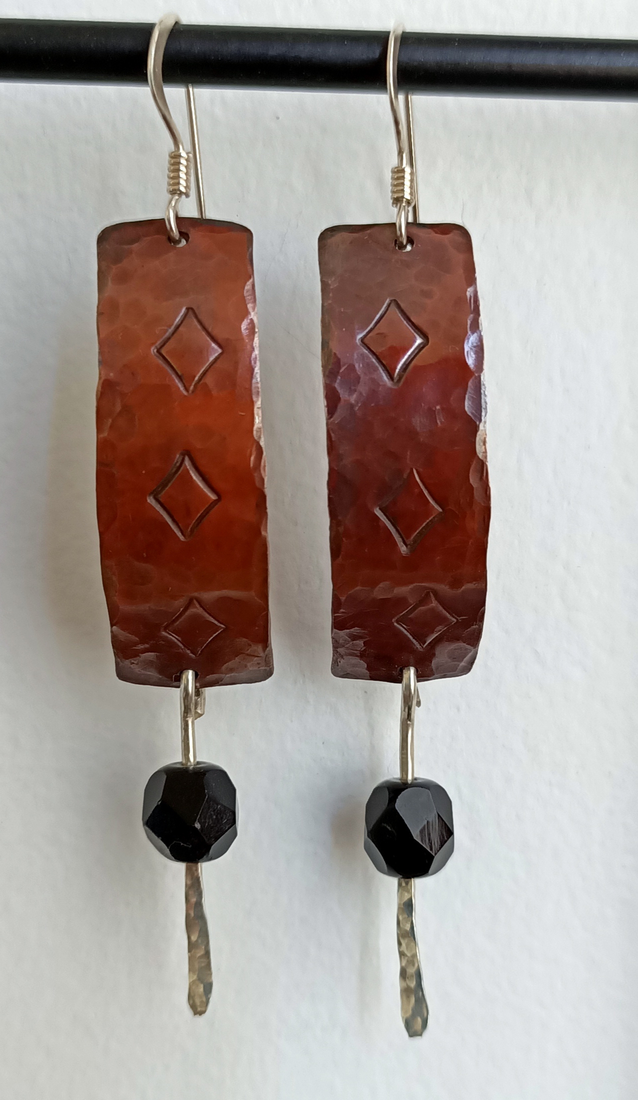 Boho handcrafted earrings-Black diamonds